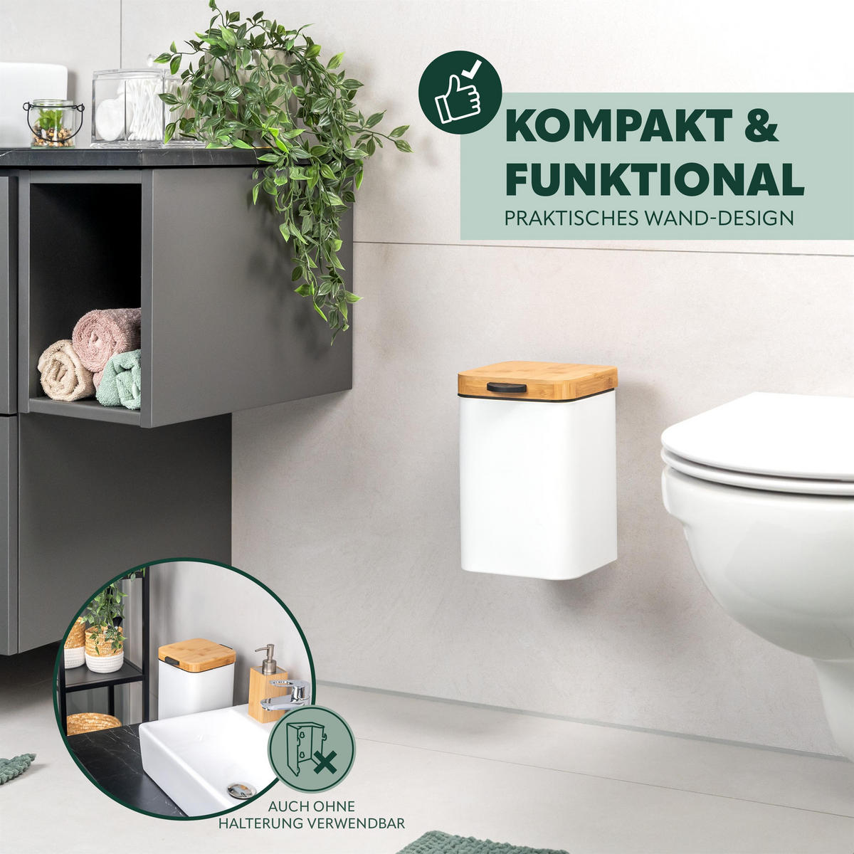 WAND-KOSMETIKEIMER 3 L, eckig, weiß - Weiß, Metall (16/24/23cm) - bremermann