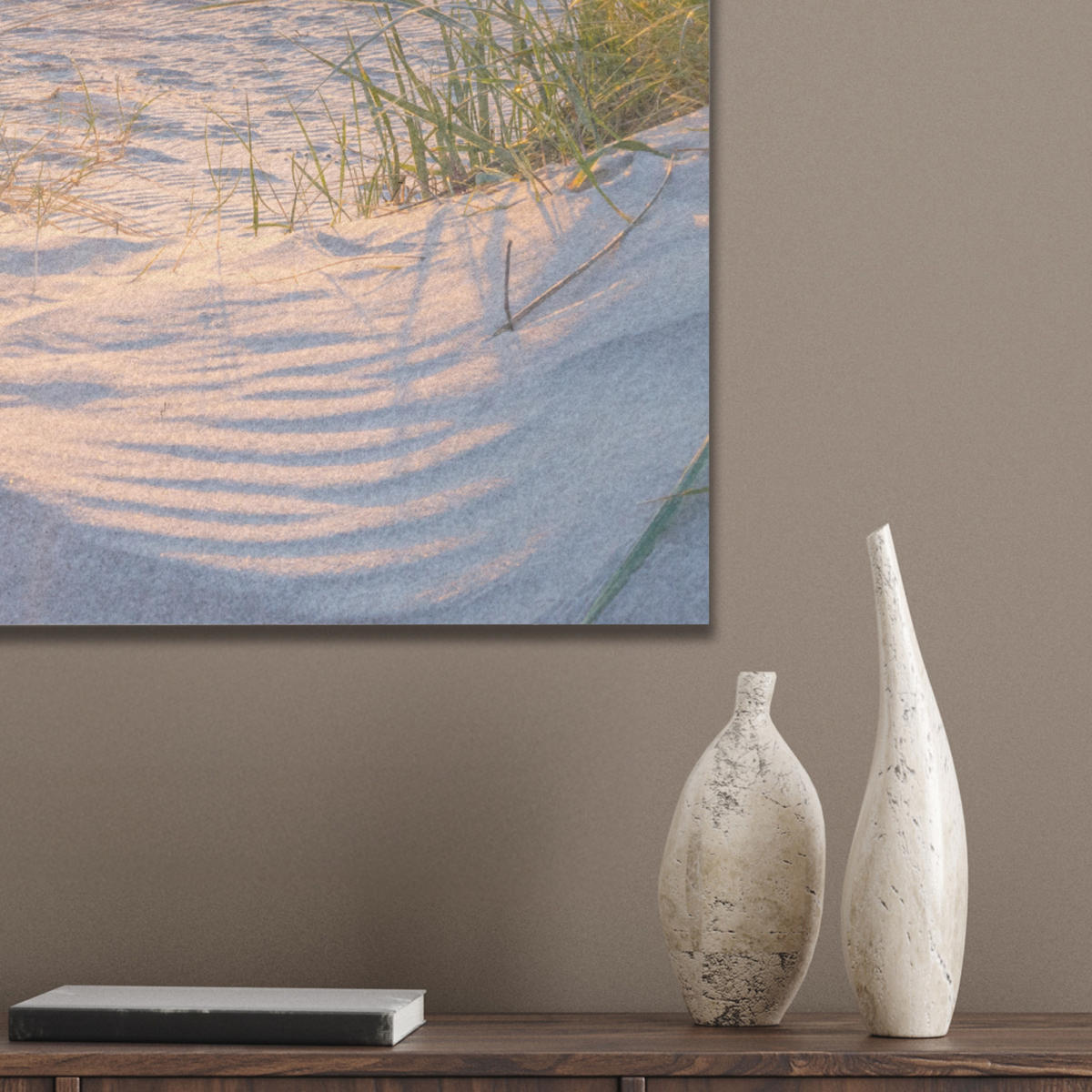 AKUSTIKBILD Strand - Sonne - Düne - Gras - Sand - Horizont Kunstdruck Schlafzimmer 50x70 cm - Hellblau, Kunststoff (50/70/0.9cm) - MuchoWow