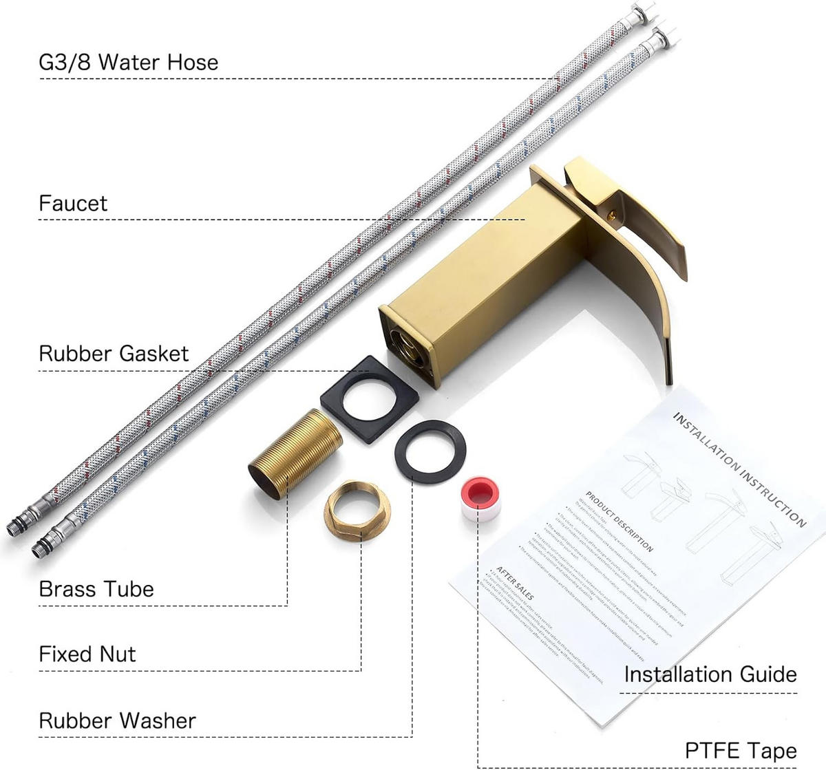 BADEZIMMERARMATUR, inklusive 60 cm langem Zulaufrohr, 180 mm hoch, goldfarben. - Goldfarben, Metall (23.5/7/19cm) - Vallsero