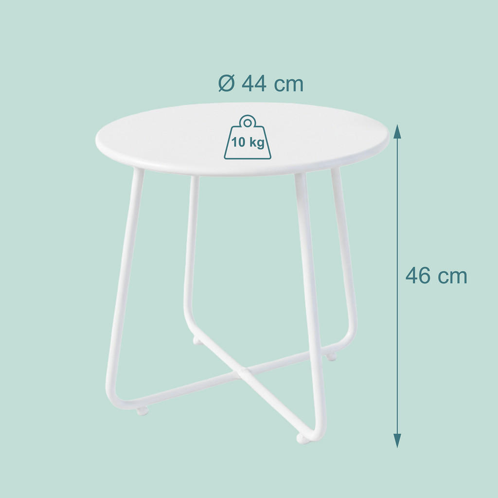 Thumbnail - Relaxdays Beistelltisch, Weiß, Metall, rund, 44x46x44 cm, Gartenmöbel, Gartentische, Beistelltische outdoor