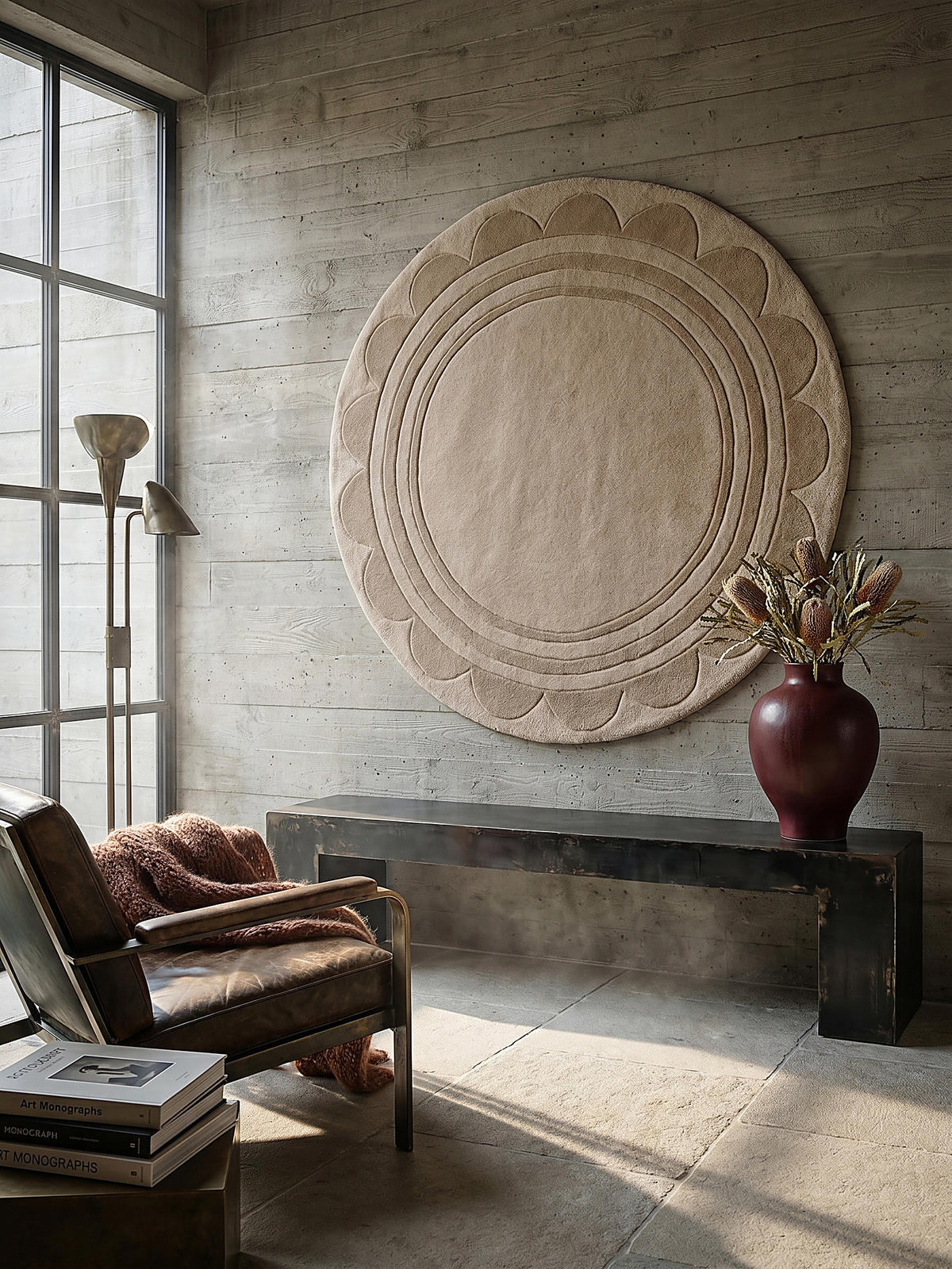WOLLTEPPICH Grafisches Muster, Rahmen, Wohnzimmer schmutzabweisend Beige Rund 120x120 - Beige, Textil (120/120cm) - KADIMA DESIGN