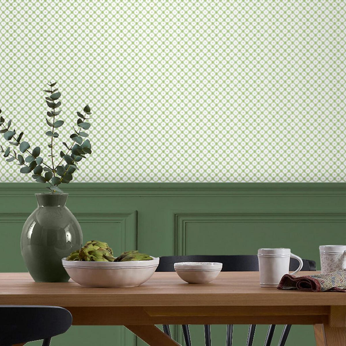 VLIESTAPETE Weidengeflecht Blattgrün | Grün| Karomuster| 10mx52cm - Grün, Papier/Kunststoff (1000/1000cm) - LAURA ASHLEY