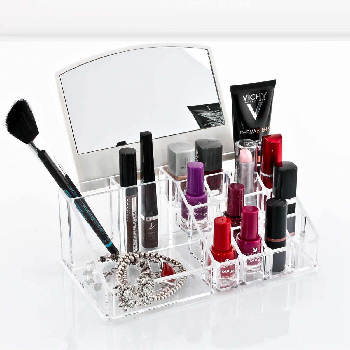 KOSMETIKORGANIZER, Spiegel abnehmbar, klein - Transparent, Kunststoff (17.5/10/15cm) - bremermann