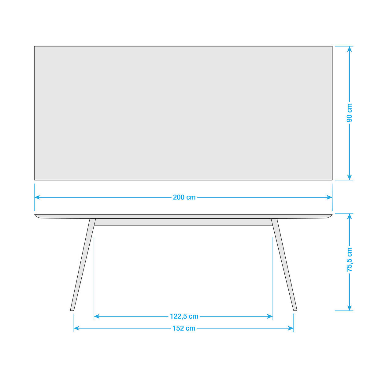 ESSTISCH - Eiche teilmassiv / Linoleum - Eichefarben/Anthrazit, Holzwerkstoff (90/200/75cm) - home24