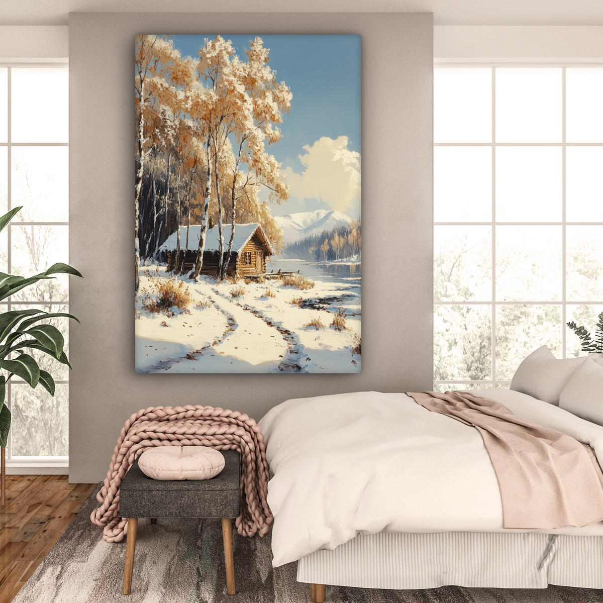 SLIKA NA PLATNU Zima 90x140 cm - svetlo rjava, tekstil (90/140cm) - MuchoWow