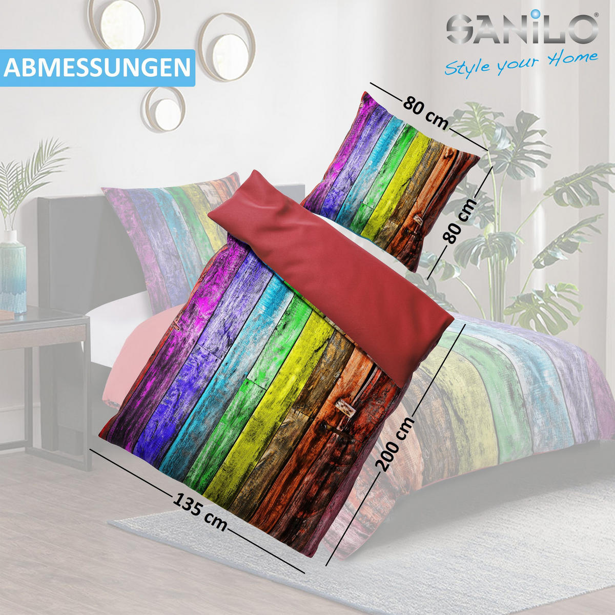 BETTWÄSCHE 4-teilig Rainbow - Multicolor, Naturmaterialien (135/200cm) - Sanilo
