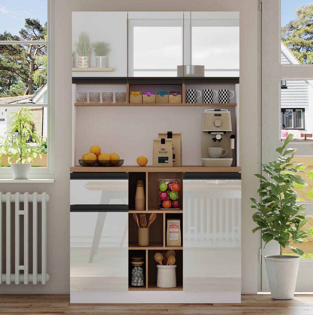 BUFFET 105/185/45 cm Weiß aus MDF mit verstellbaren Einlegeböden - Weiß, Holzwerkstoff (45/185/105cm) - OKMYHOME