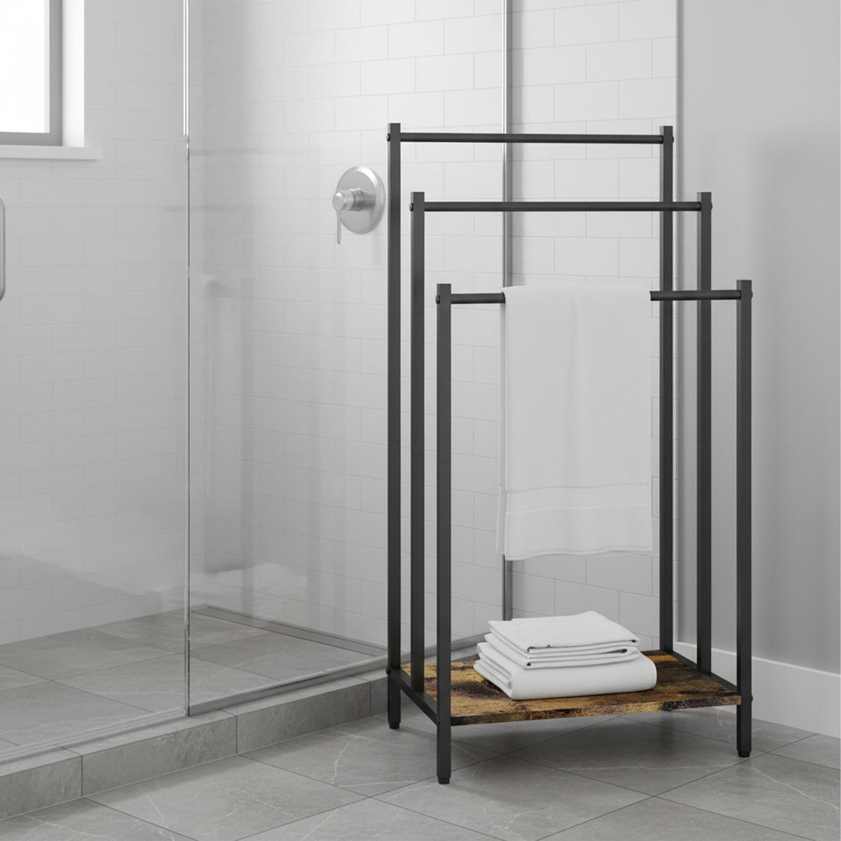 HANDTUCHSTÄNDER - Schwarz, Holzwerkstoff/Metall (43/81/28cm) - Relaxdays