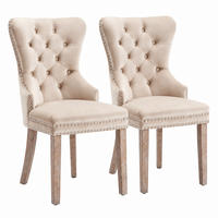 ESSZIMMERSTUHL 2er-Set Samt Beige mit Zierknöpfen und Massivholzbeinen - Beige, Holz (46.5/95/53cm) - Meubliv