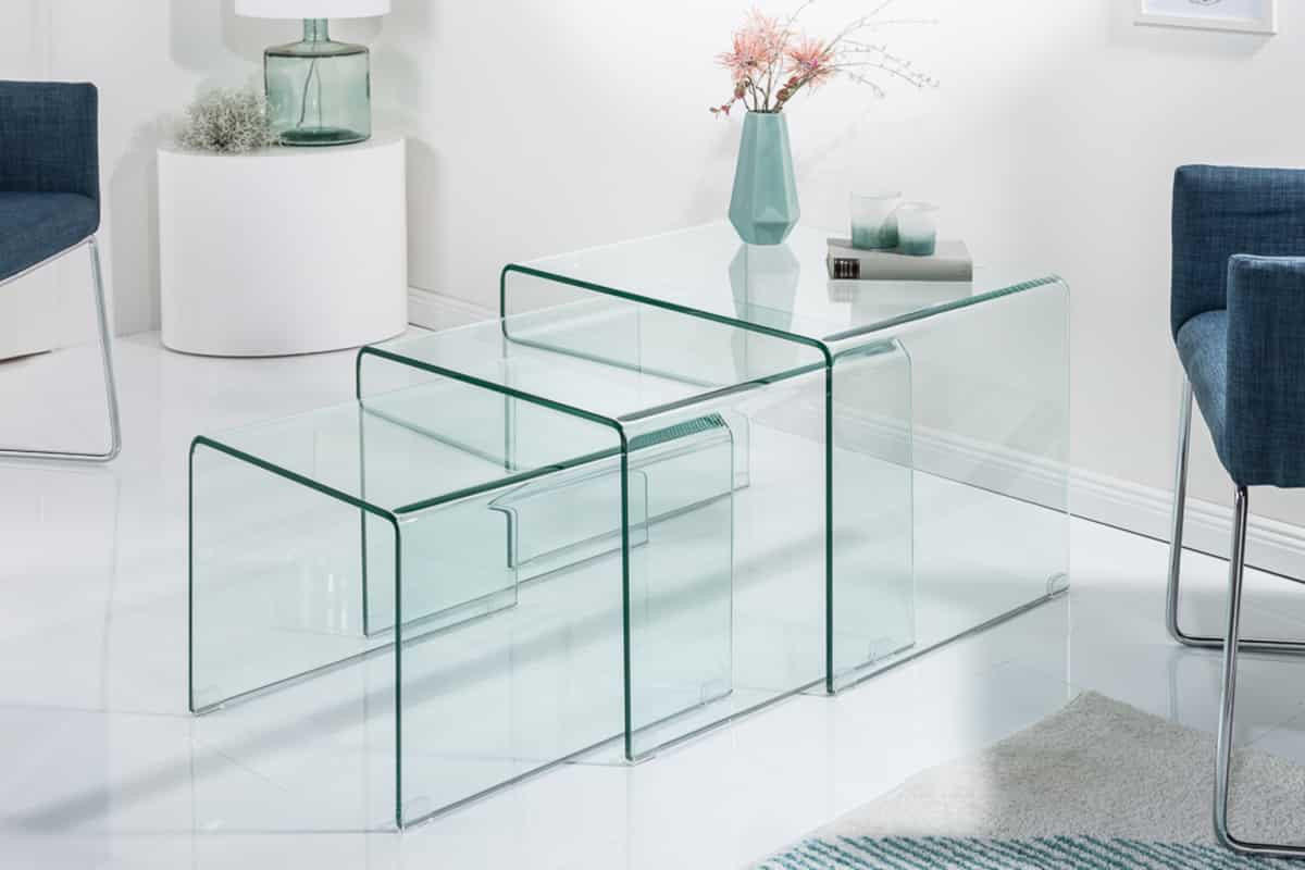 COUCHTISCH FANTOME Sicherheitsglas rechteckig Transparent 60cm 3er Set - Transparent/Braun, Glas (50/60/45cm) - riess-ambiente