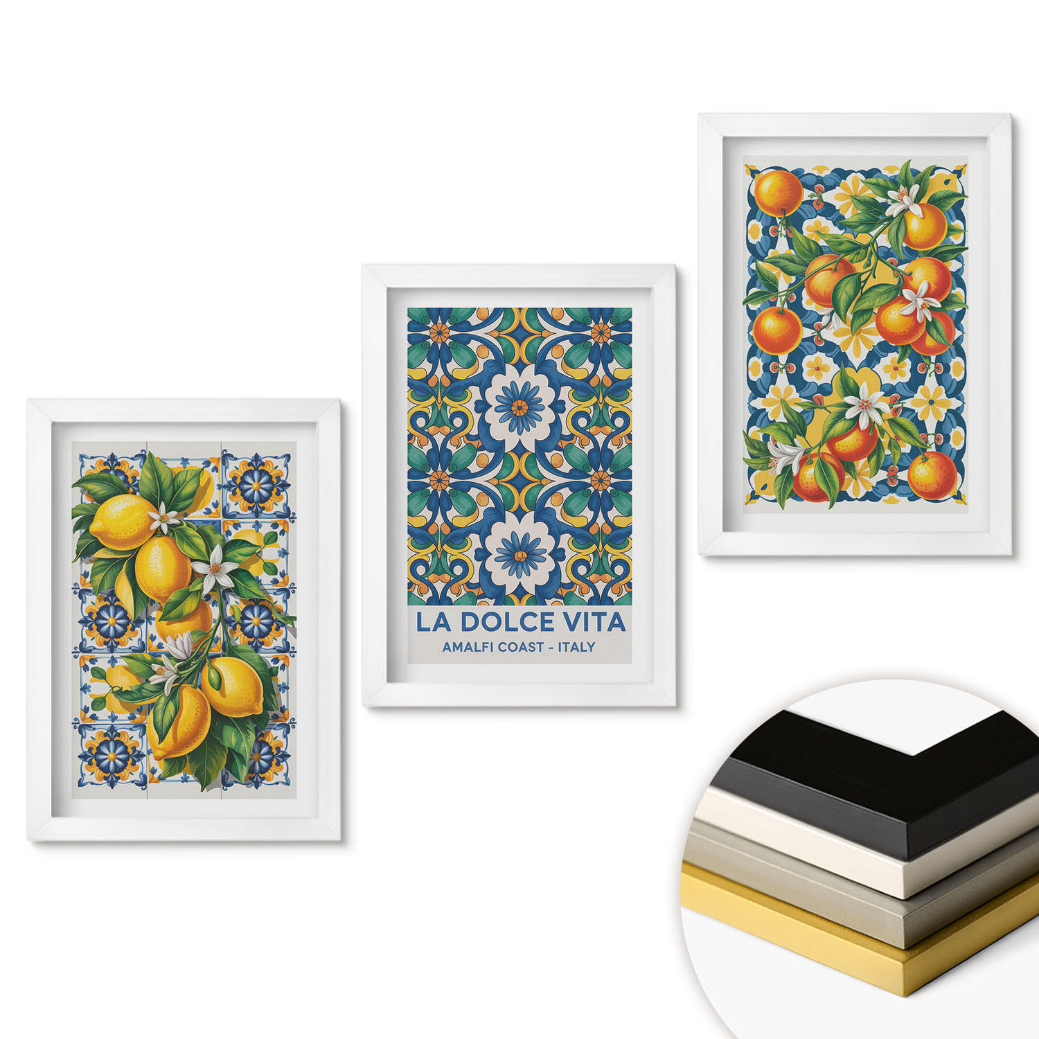 WANDBILDER 3er-Set - 20x30 cm Weißer Rahmen - Zitrusfarbene abstrakte - Weiß, Kunststoff (20/30cm) - ArtPrintCave
