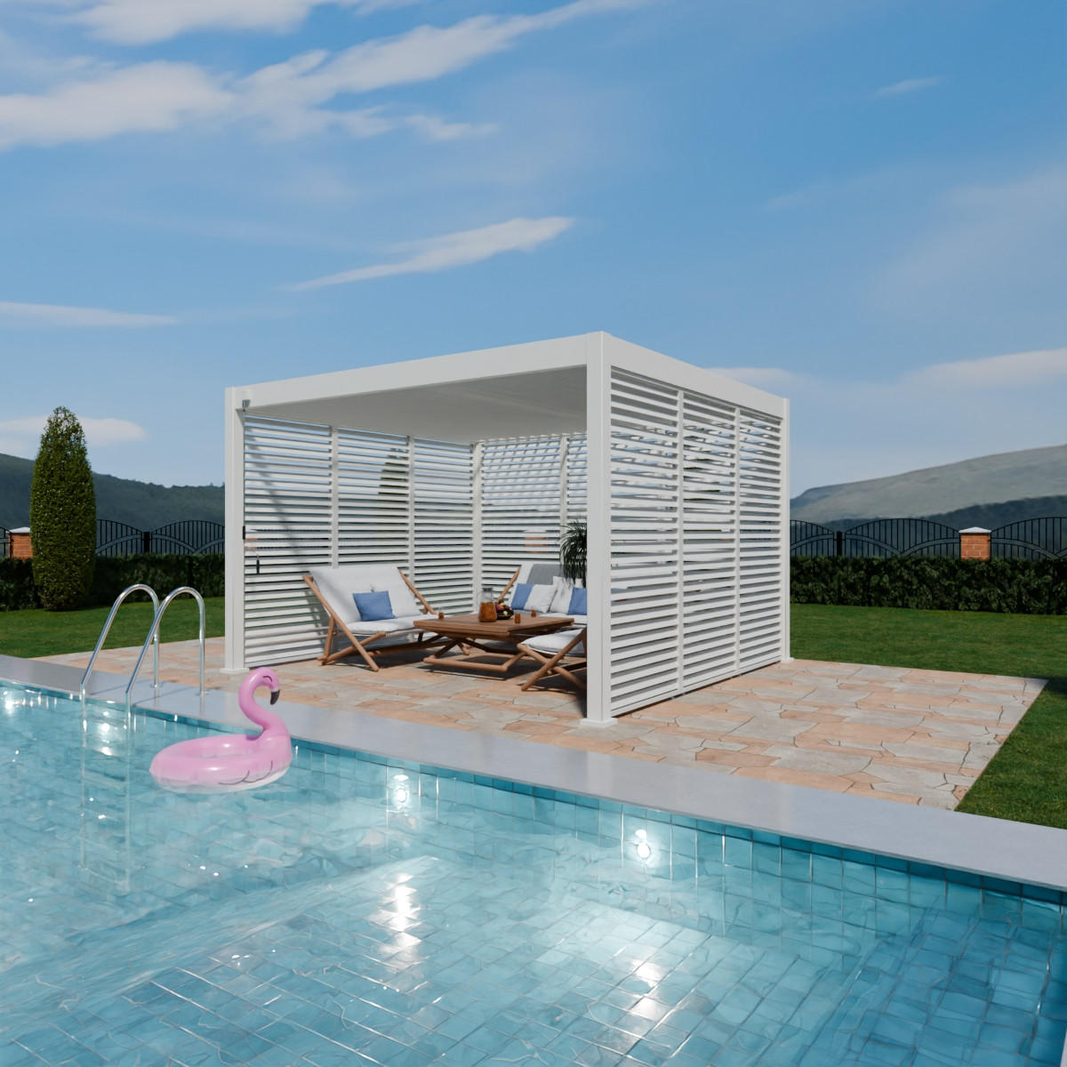 SEITENWAND Horizontale Lamellenwand Paneel 93 cm Zubehör für Trumpf & Superior Pergola Aluminium Weiß - Weiß, Metall (93/234/6cm) - PergoLine