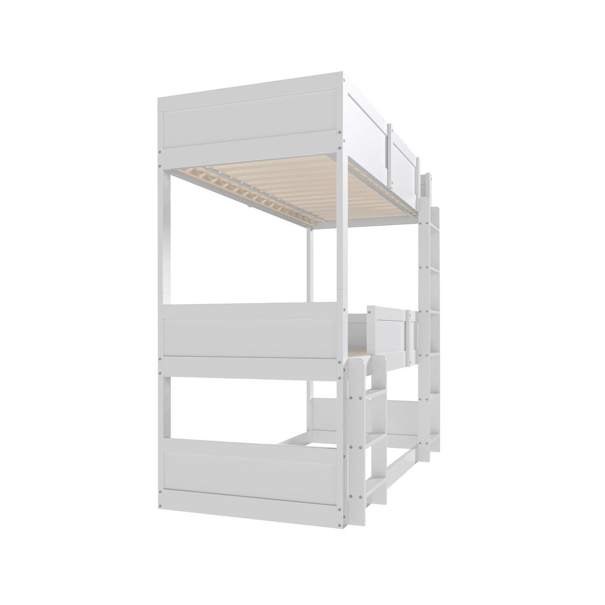 ETAGENBETT 90/200 cm Weiß aus Holz 3 Schlafplätze umbaubar mit hohem Rausfallschutz - Weiß, Holzwerkstoff (90/200cm) - OKWISH