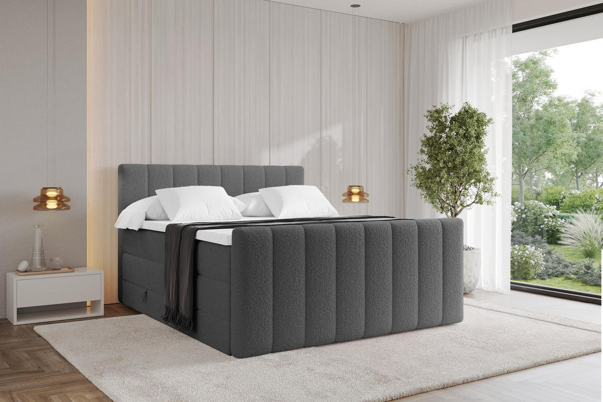 BOXSPRINGOVÁ POSTEL s matrací H3/H4 - OTTA-Z KING - 160x200 cm Šedá - šedobéžová, kompozitní dřevo (160/200cm) - ALTDECOR