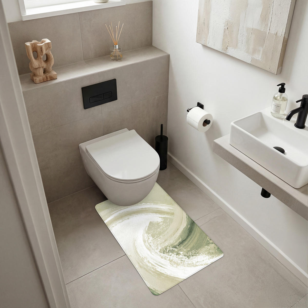 WC PŘEDLOŽKA Abstraktní - Tahy štětcem - Vlny - Zelená 50x80 cm - mátově zelená, textil/plast (50/1cm) - OnlyWow