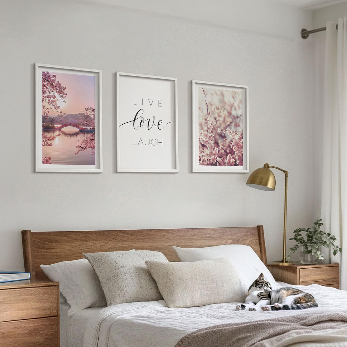WANDBILDER 3er-Set - 40x60 cm Weißer Rahmen - Blumenbrücken-Inschriftenmotiv - Weiß, Kunststoff (40/60cm) - ArtPrintCave