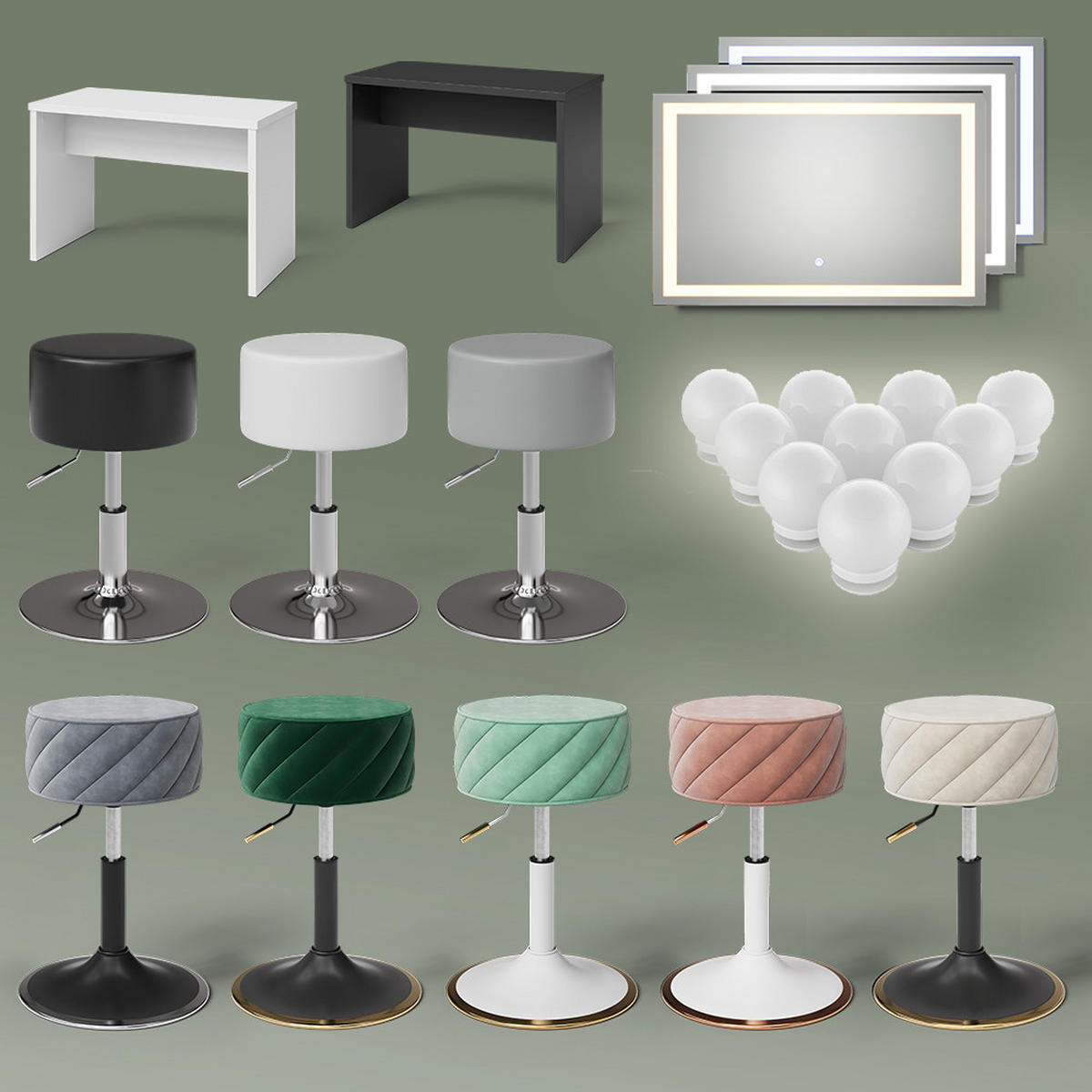 SCHMINKTISCH-SET Imola Anthrazit 90 cm mit Hocker - Anthrazit, Holzwerkstoff (90/75/40cm) - Livinity®