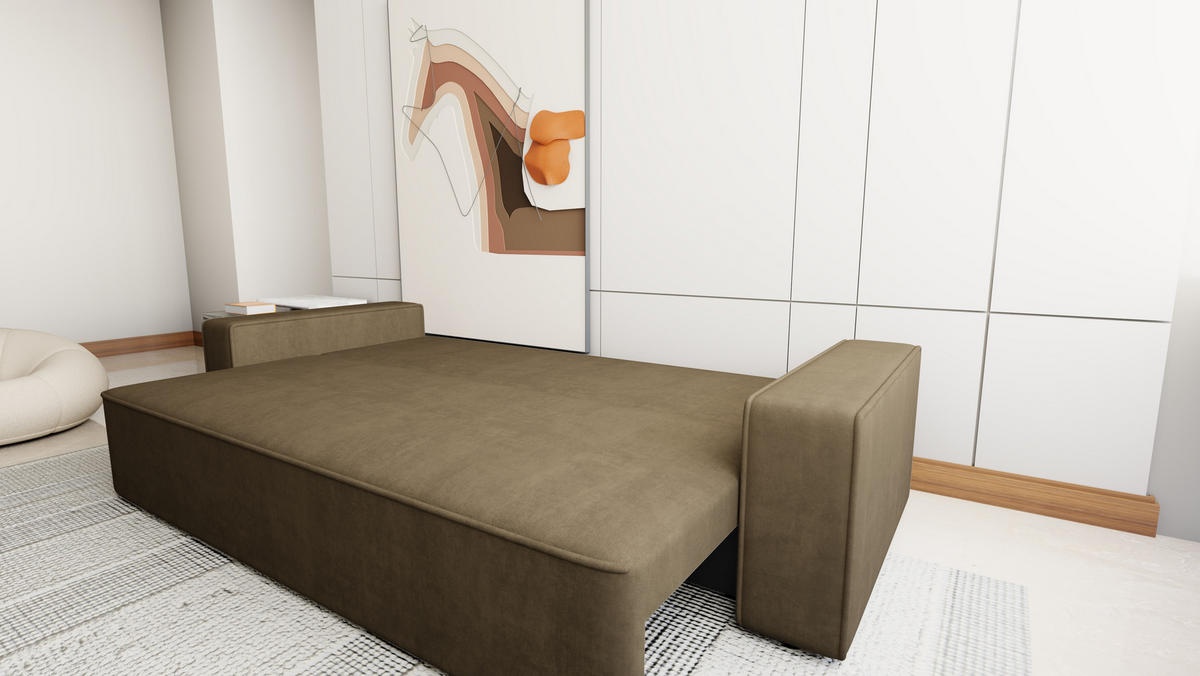 SOFA Veno mit Bettkasten und Schlaffunktion, Velourstoff - Braun, Holzwerkstoff (242/85/95cm)