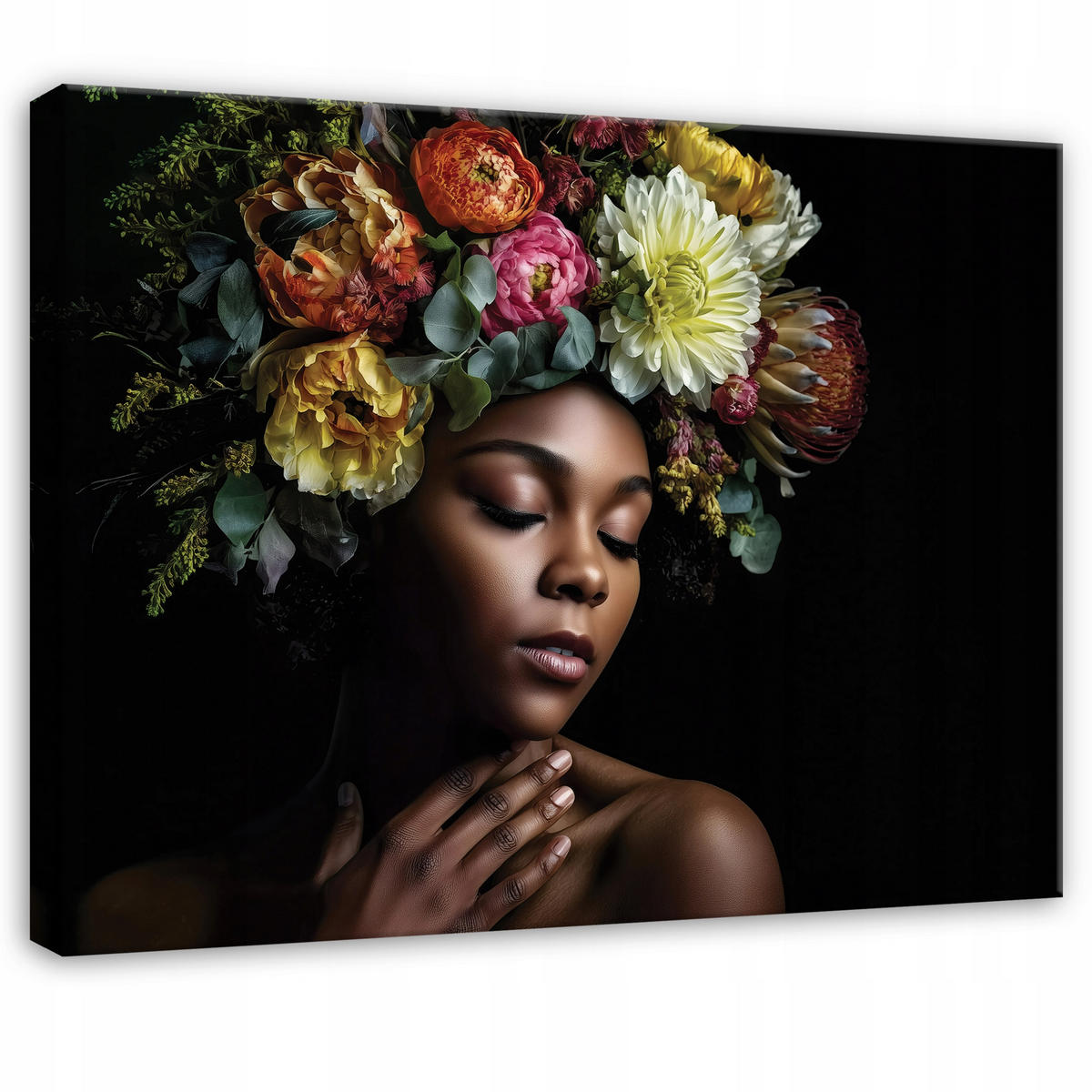 WANDBILDER Frau Blumen Schwarz 60x40 - Multicolor, Holzwerkstoff (60/40cm) - Wallarena