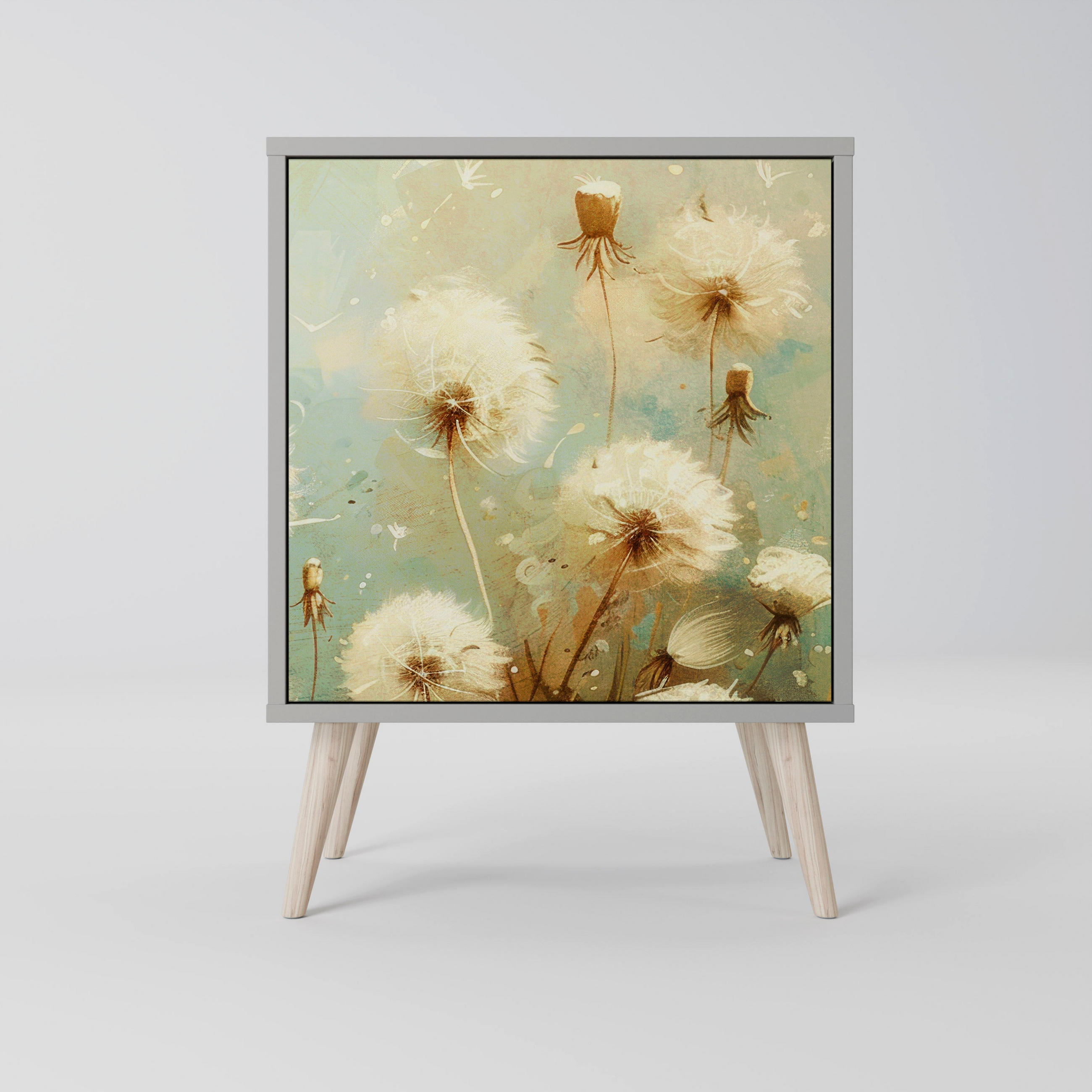 SIDEBOARD DREAMY MEADOW, Grau, 57,5x42x77,5 cm, Schräge Buchenholzfüße - Buchefarben/Multicolor, Holzwerkstoff/Buchenholz (57.5/77.5/42cm) - SpaceRebels
