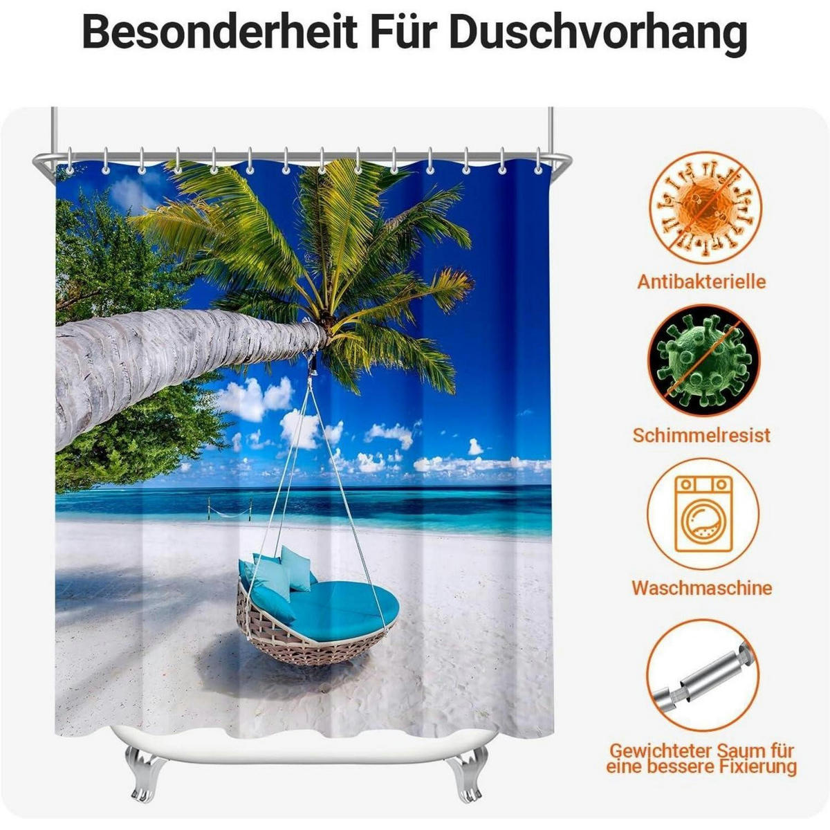 DUSCHVORHANG Strand 180 x 180 cm Wasserabweisend Textil - Multicolor, Textil (180/180cm)