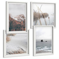 BILDER SET 4er Set - 50x50 cm & 40x60 cm Weißer Rahmen - Abstrakte Wellen, graue Pastellfarben - Weiß, Kunststoff (50/50cm) - TULUP