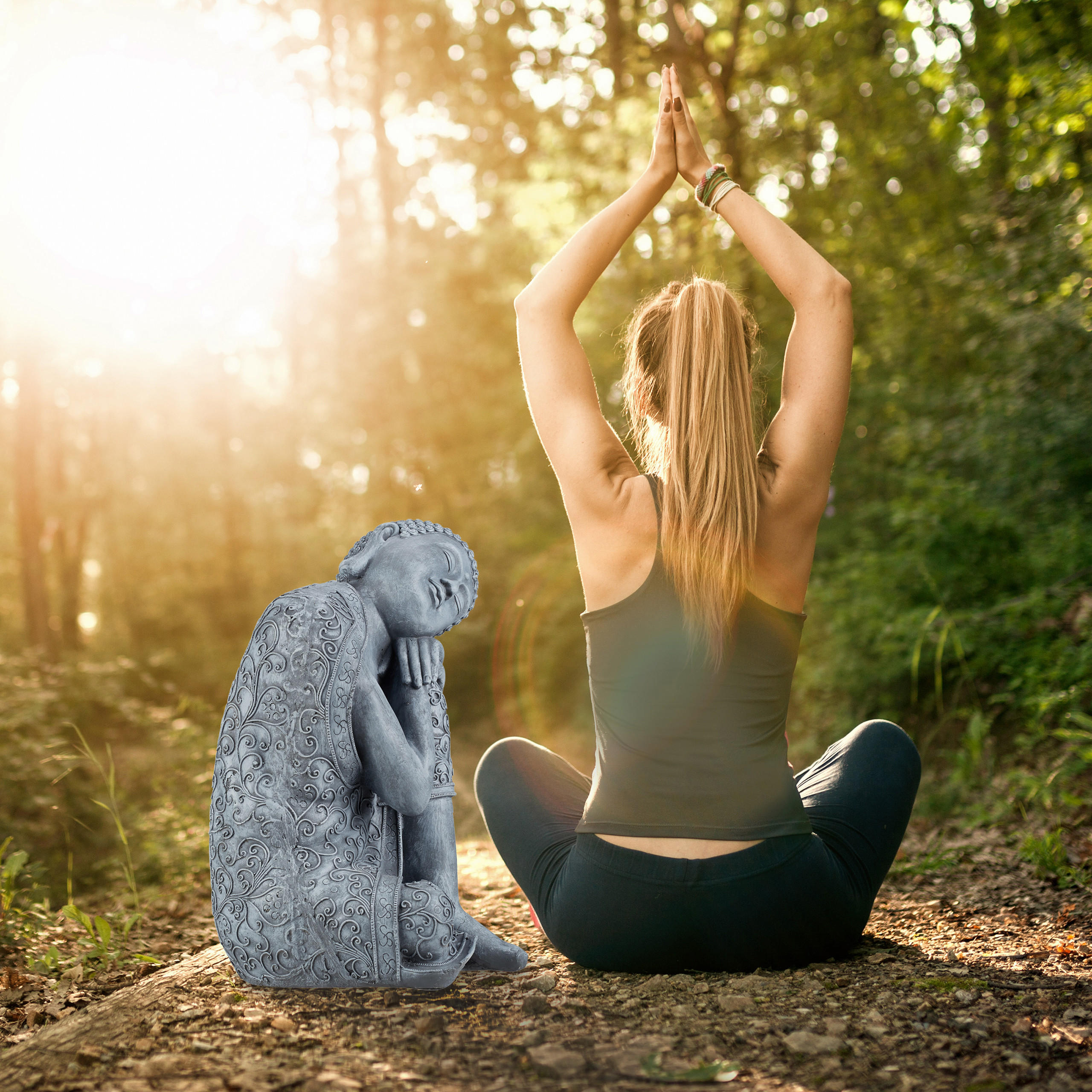 BUDDHA Figur - Grau, Kunststoff (35/60/35cm) - Relaxdays