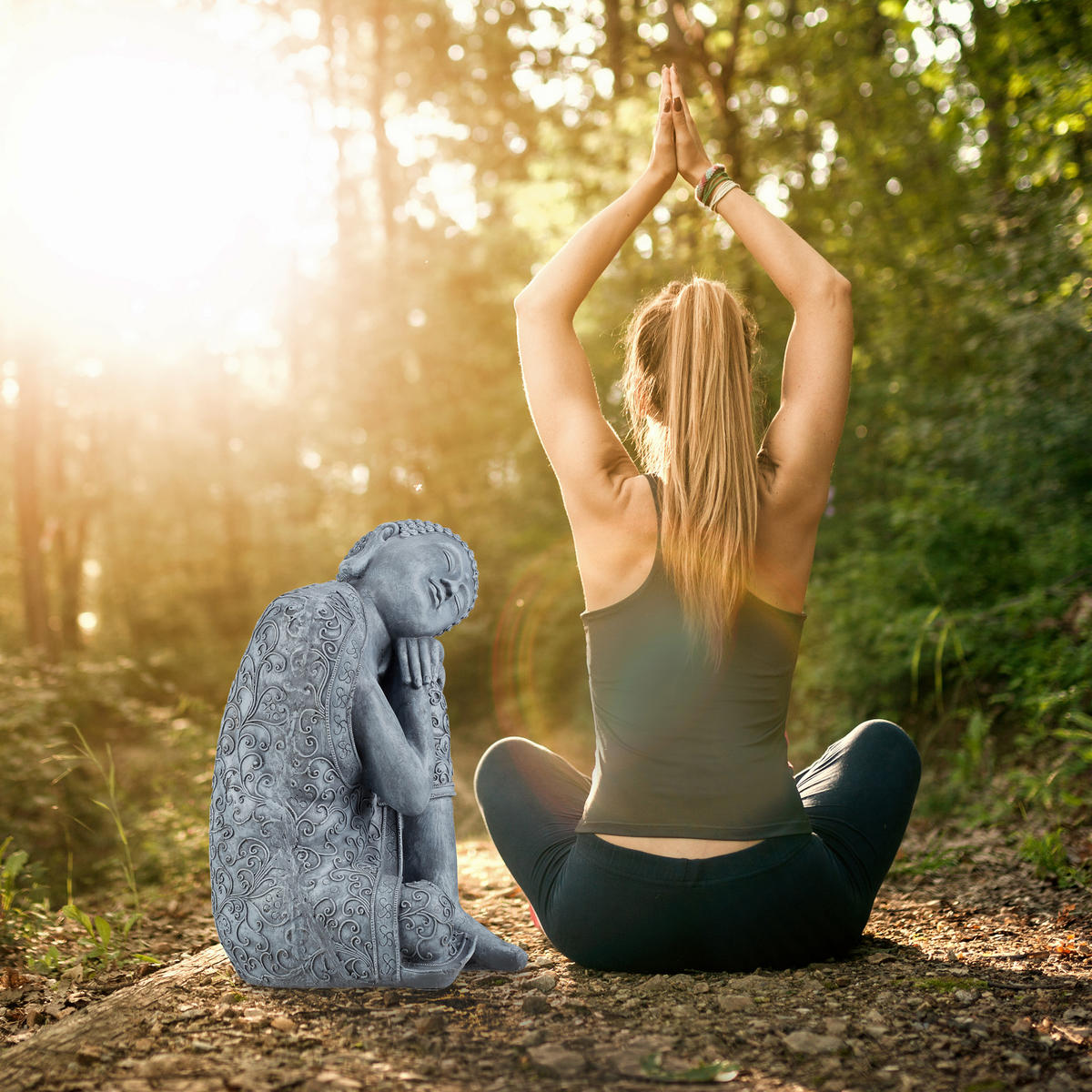 BUDDHA Figur - Grau, Kunststoff (35/60/35cm) - Relaxdays