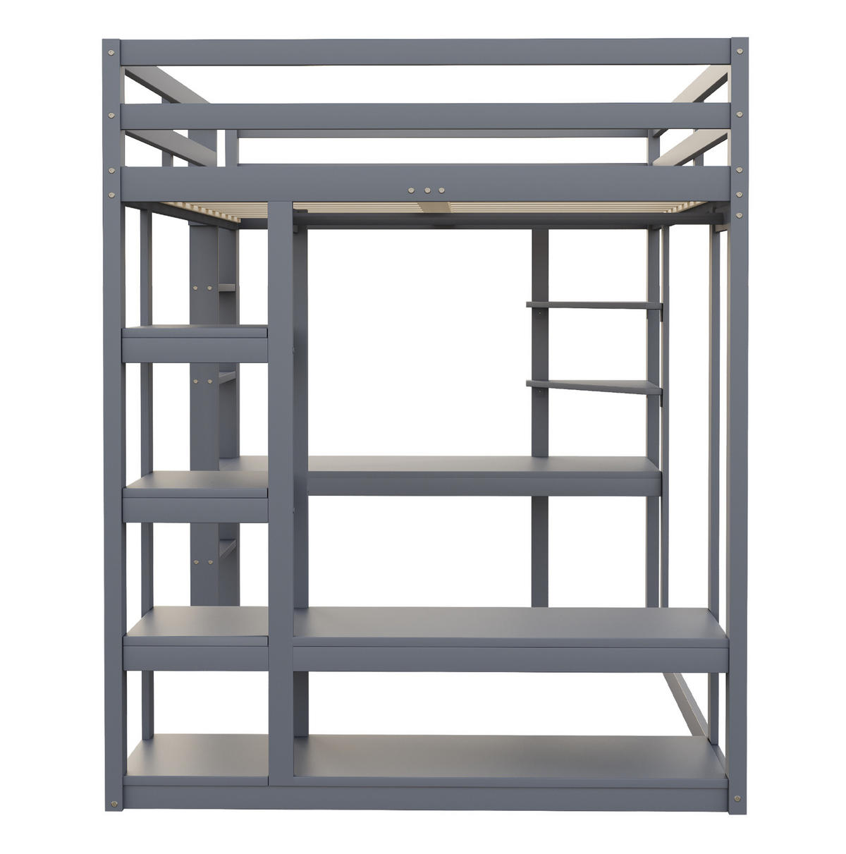 HOCHBETT 140/200 cm Grau mit Tisch und Regalen aus Massivholz - Grau, Holz (140/200cm) - OKWISH