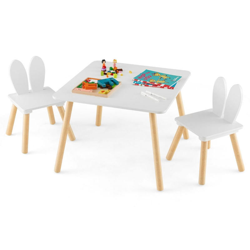 KINDERTISCH mit 2 Stühlen weiß(3-tlg) - Weiß, Holzwerkstoff (62/43/62cm) - COSTWAY