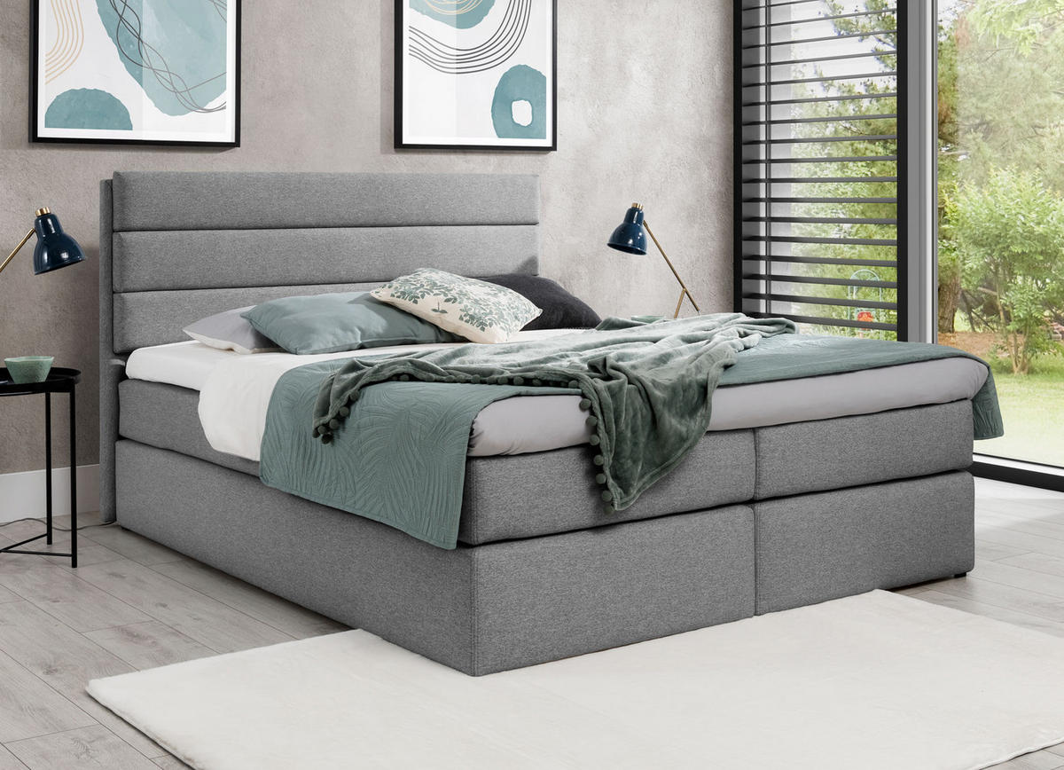 BOXBETT Sequoio 180/200 cm in Grau – mit Matratze und Topper - Schwarz/Grau, Holz/Holzwerkstoff (180/200cm) - AX Living