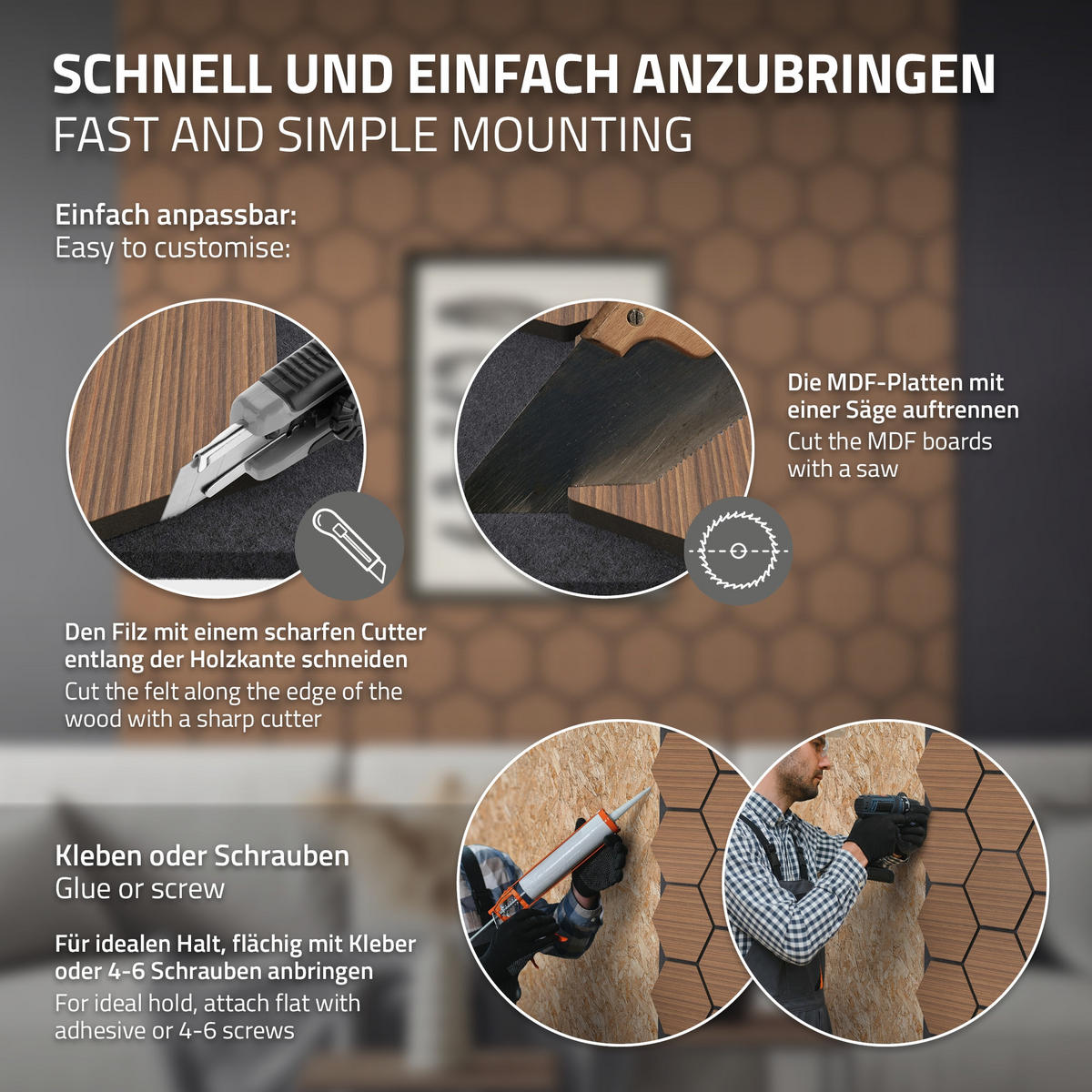 AKUSTIKPANEEL Echtholz 2er Set Teak Hexagon - Dunkelbraun, Holzwerkstoff (2.1/81.1/66.6cm) - ML-DESIGN