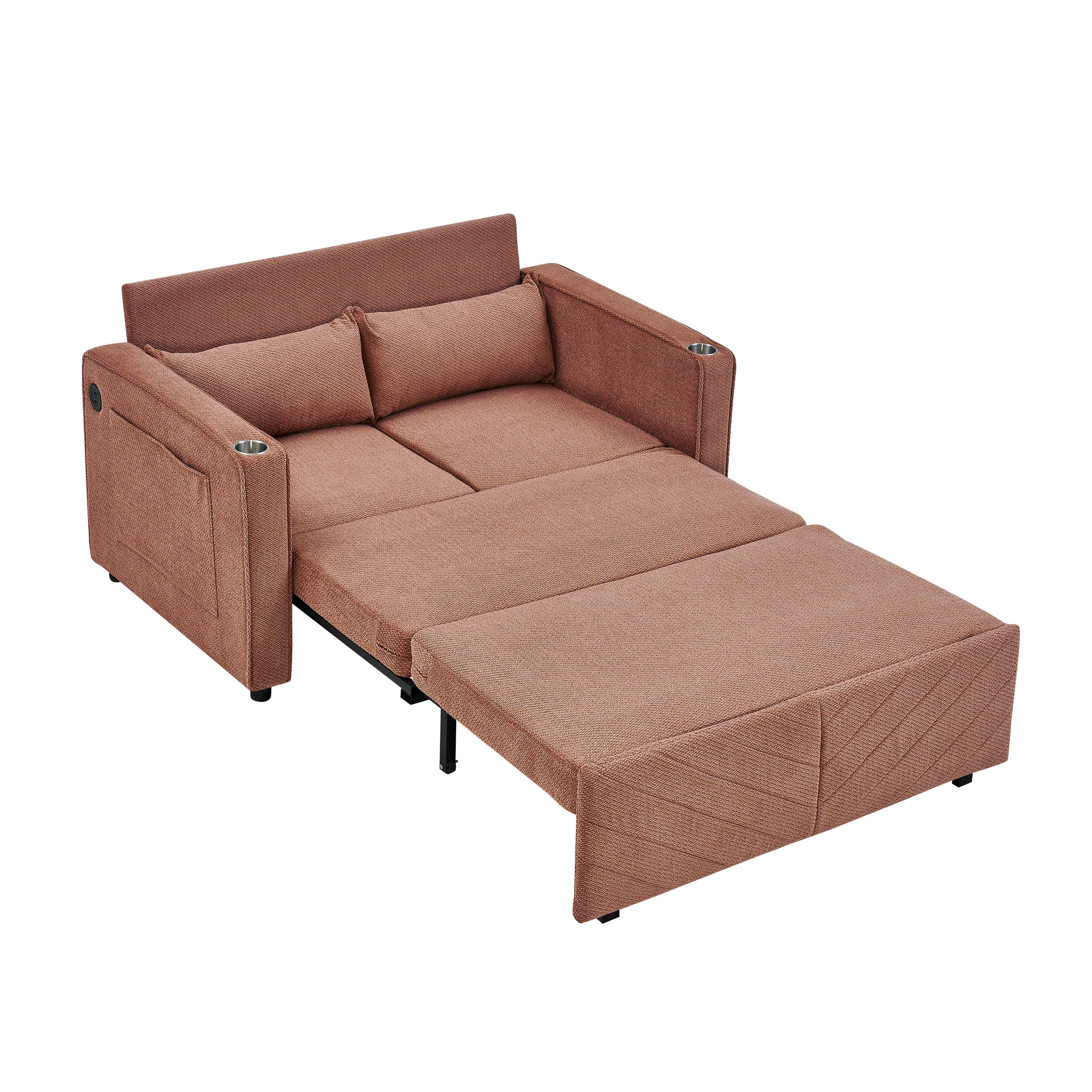 SCHLAFSOFA DE-35037 3-in-1 mit USB und Slide-Funktion Orange - Orange, Holz (134/73/195cm) - ComfortXL