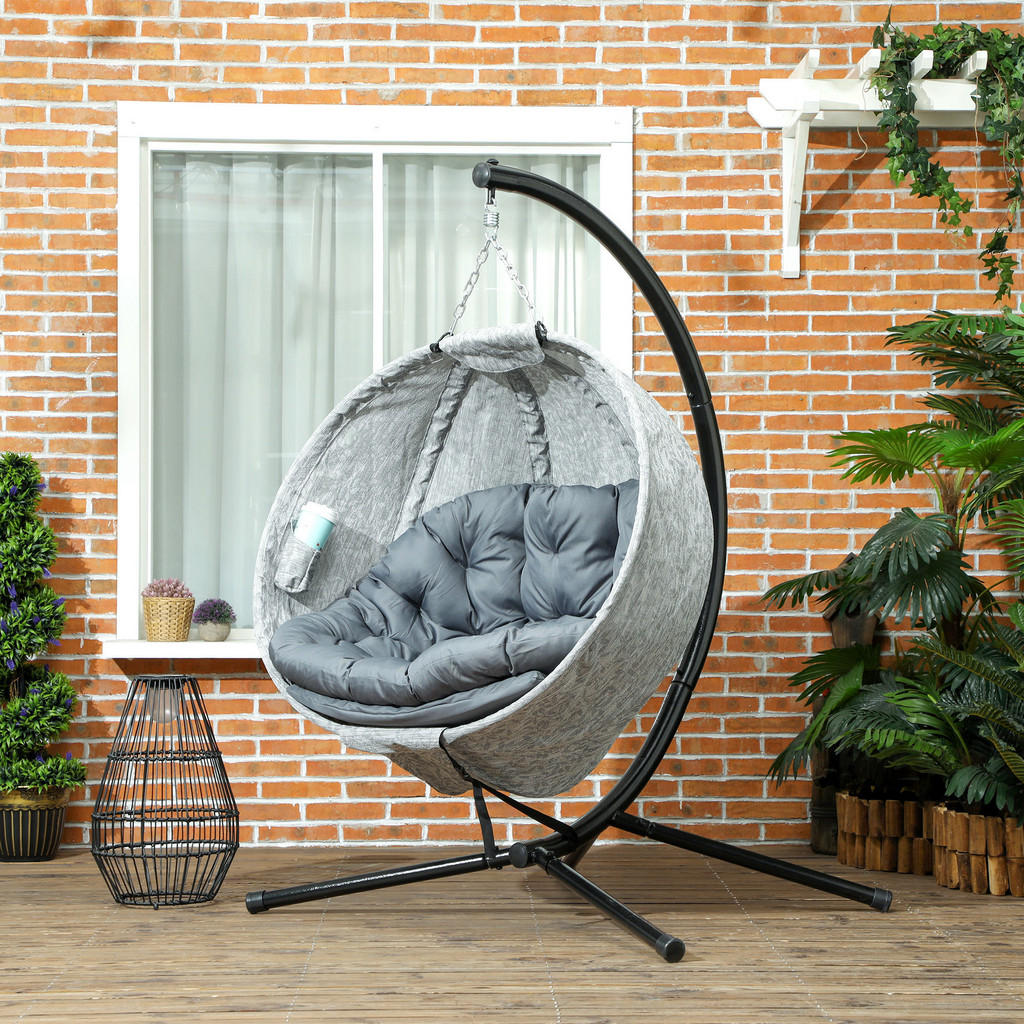 Thumbnail - Outsunny Hängesessel, Grau, Metall, 116x180x118 cm, Gartenmöbel, Hängesessel