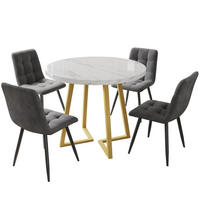 ESSGRUPPE 5-teilig rund Ø80 cm mit modernem Marmortisch & 4 Samtstühlen, elegantes Küchen- und Esszimmer Set, grau-weiß - Grau, Holzwerkstoff (80/75/80cm) - Luhomfu