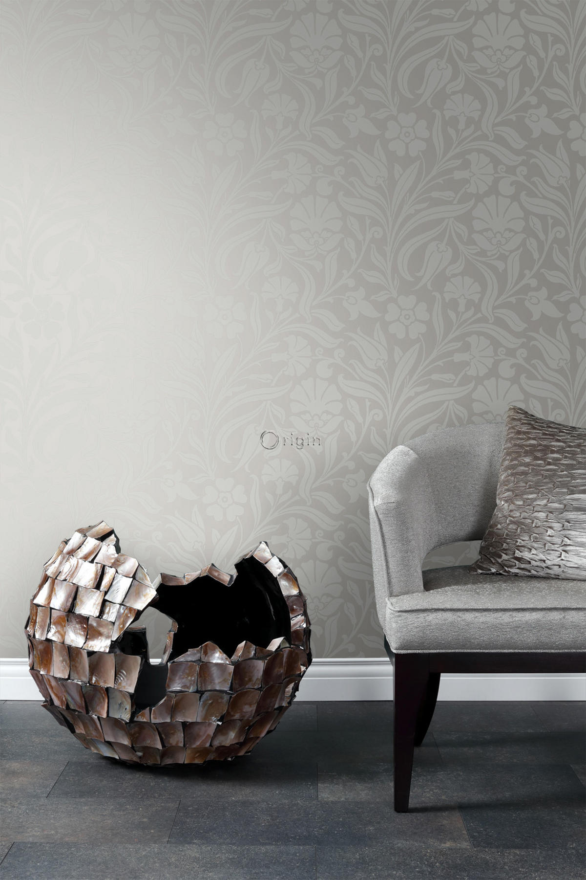 TAPETE Blumen 53 cm x 10.05 m - Grau, Papier (53/1000cm) - Origin Wallcoverings