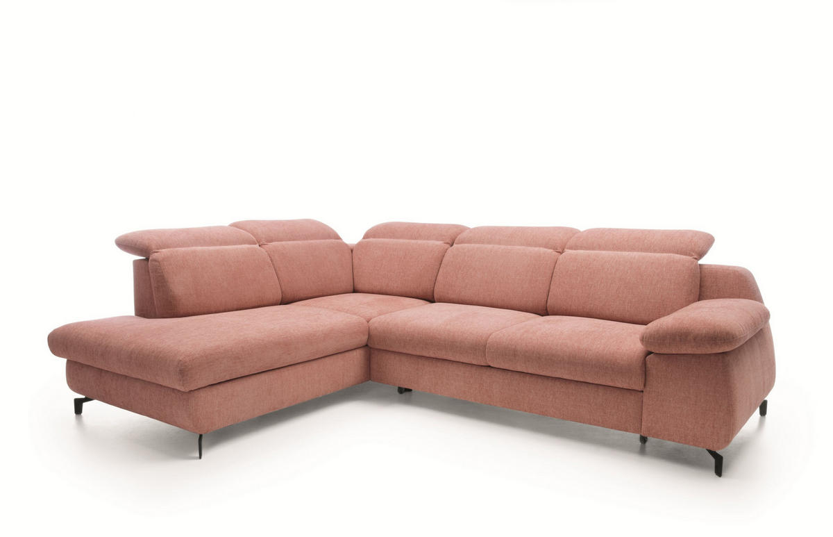 ECKSOFA BORA Rosa Velours-Stoff mit Schlaffunktion - Rosa, Holz (288/223cm) - MASSENO