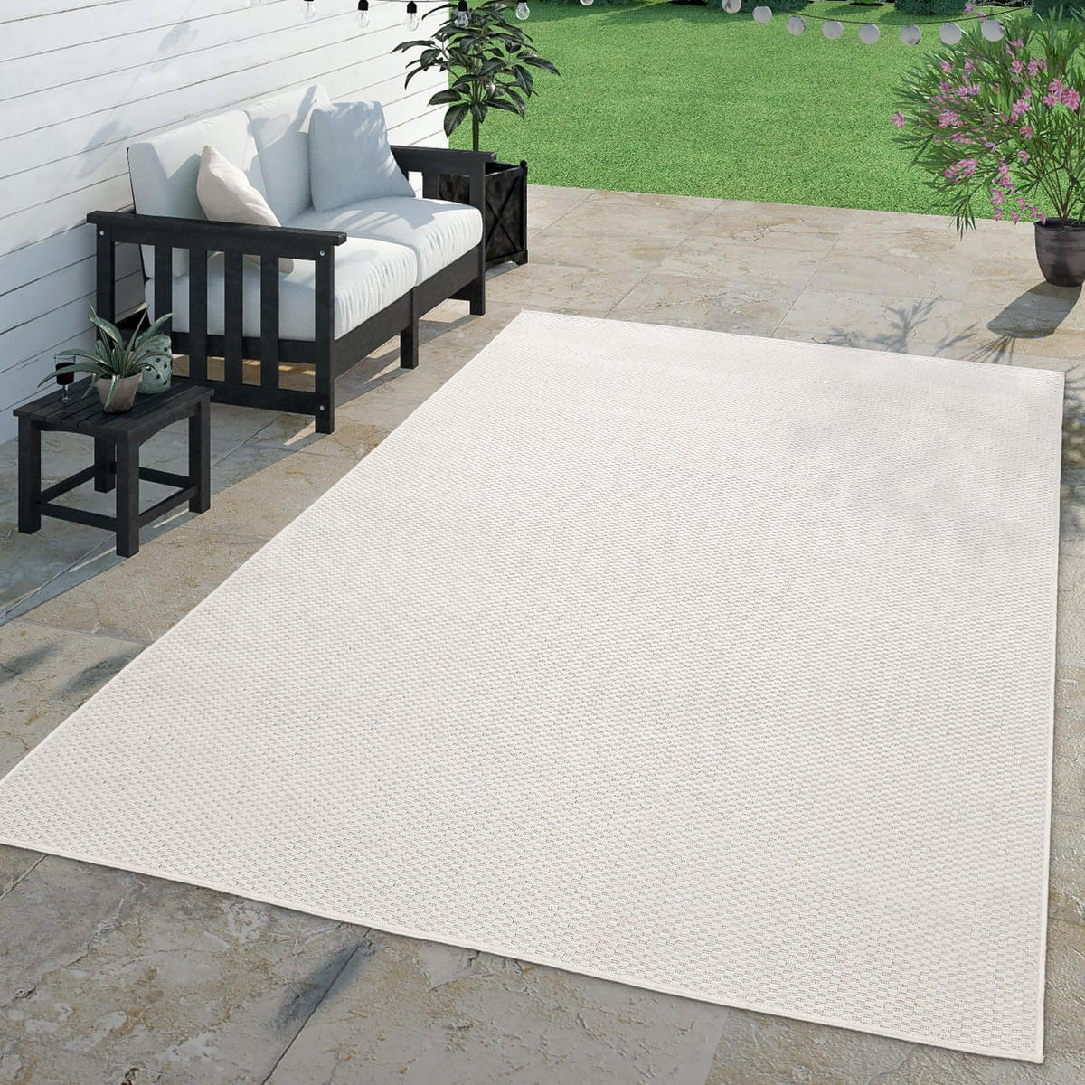 OUTDOORTEPPICH Elfenbein 150 x 150 cm - Weiß, Kunststoff (150/150cm) - TT Home
