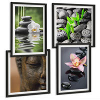 BILDER SET 4er Set - 50x50 cm & 40x60 cm Schwarzer Rahmen - Friedliche Zen-Blumen-Buddha-Komposition - Schwarz, Kunststoff (50/50cm) - TULUP