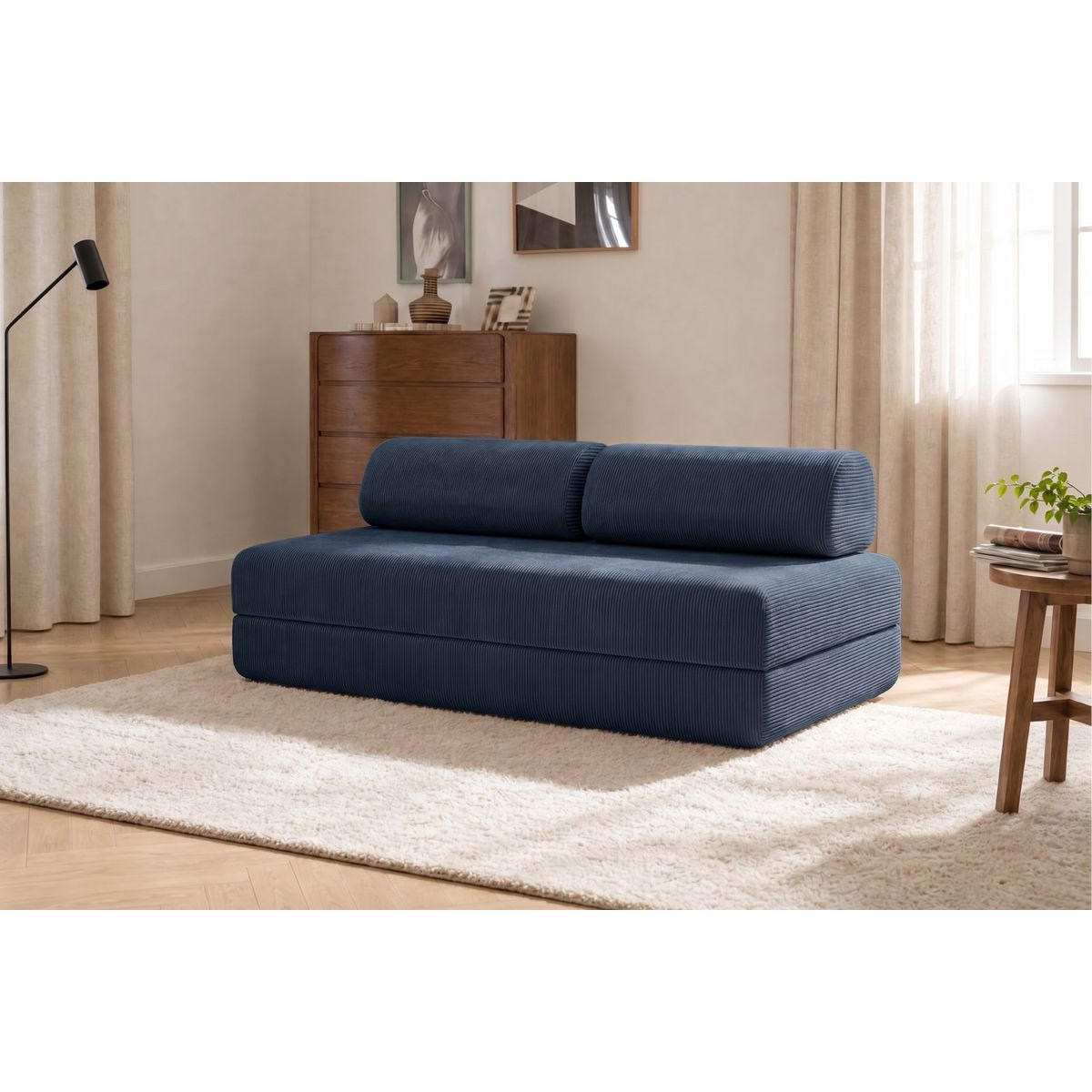 2-3-SITZER-SCHLAFSOFA aus blauem Cord - Blau, Textil (95/70.5/190cm) - Kimo