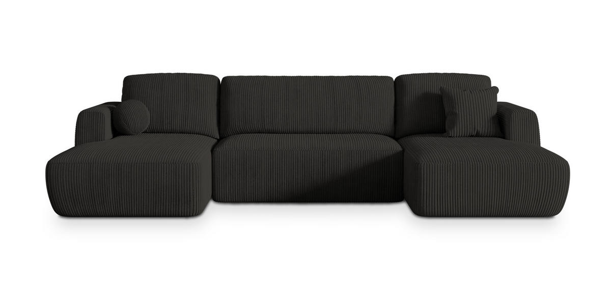 WOHNLANDSCHAFT SENTUM P Schwarz Kordstoff mit Schlaffunktion - Schwarz, Holz (330/90/148cm) - MASSENO