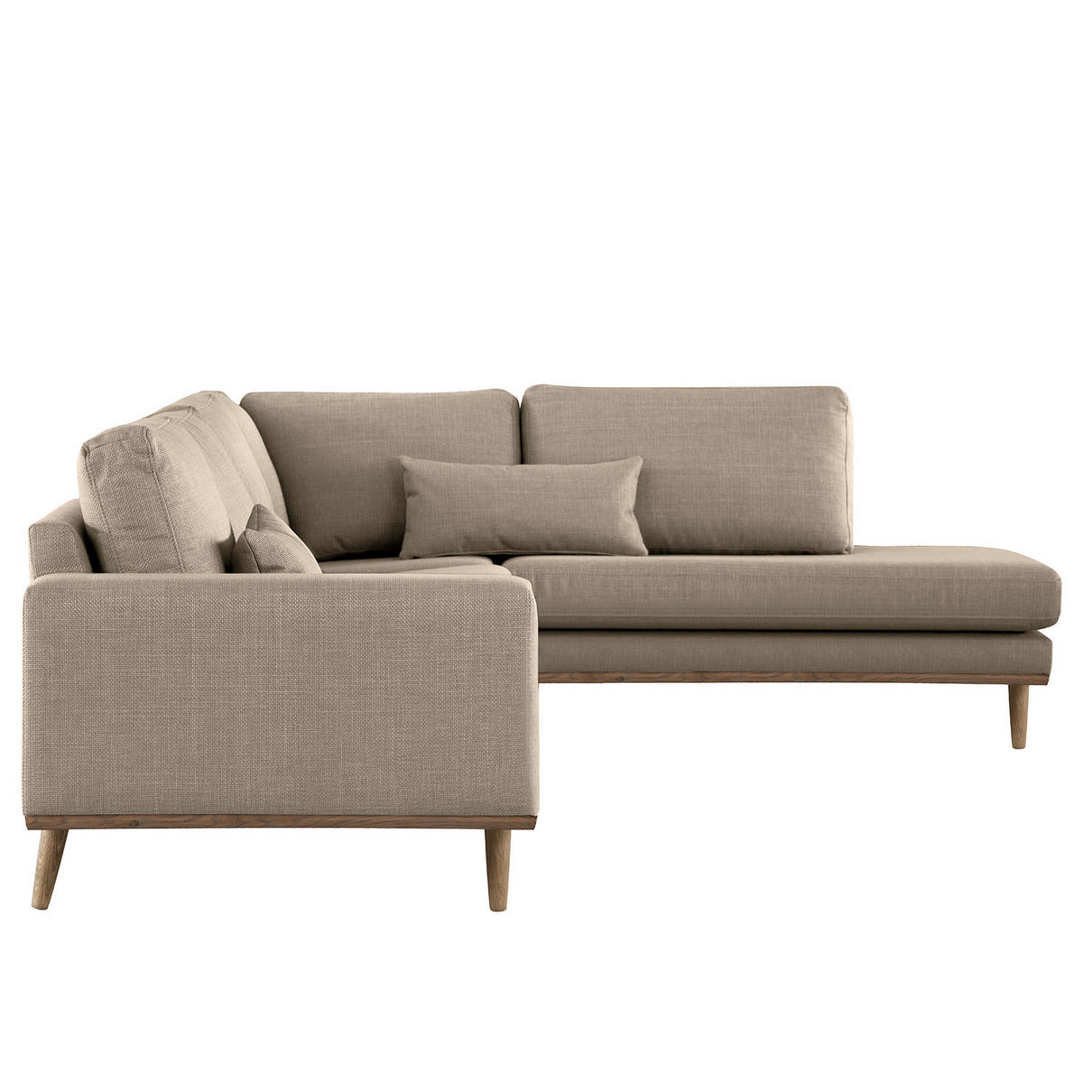 ECKSOFA mit Ottomane - Taupe/Eichefarben, Eichenholz/Textil (287/219cm) - home24