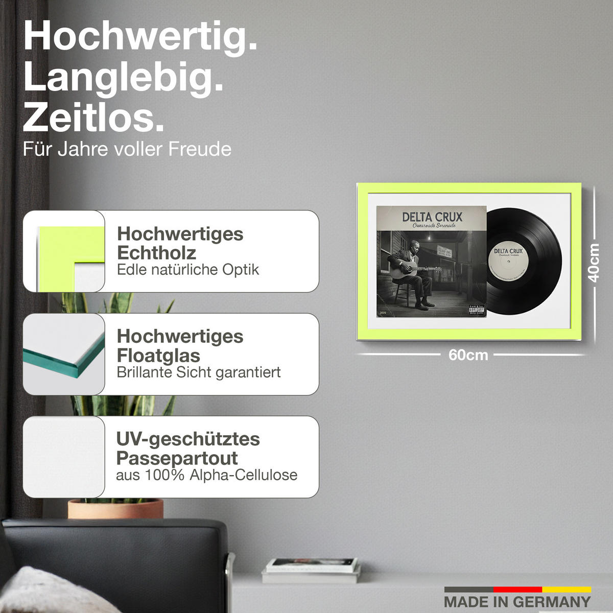 SCHALLPLATTEN BILDERRAHMEN 40/60 2er Set - Grün, Holz (60/40cm) - K-Möbel