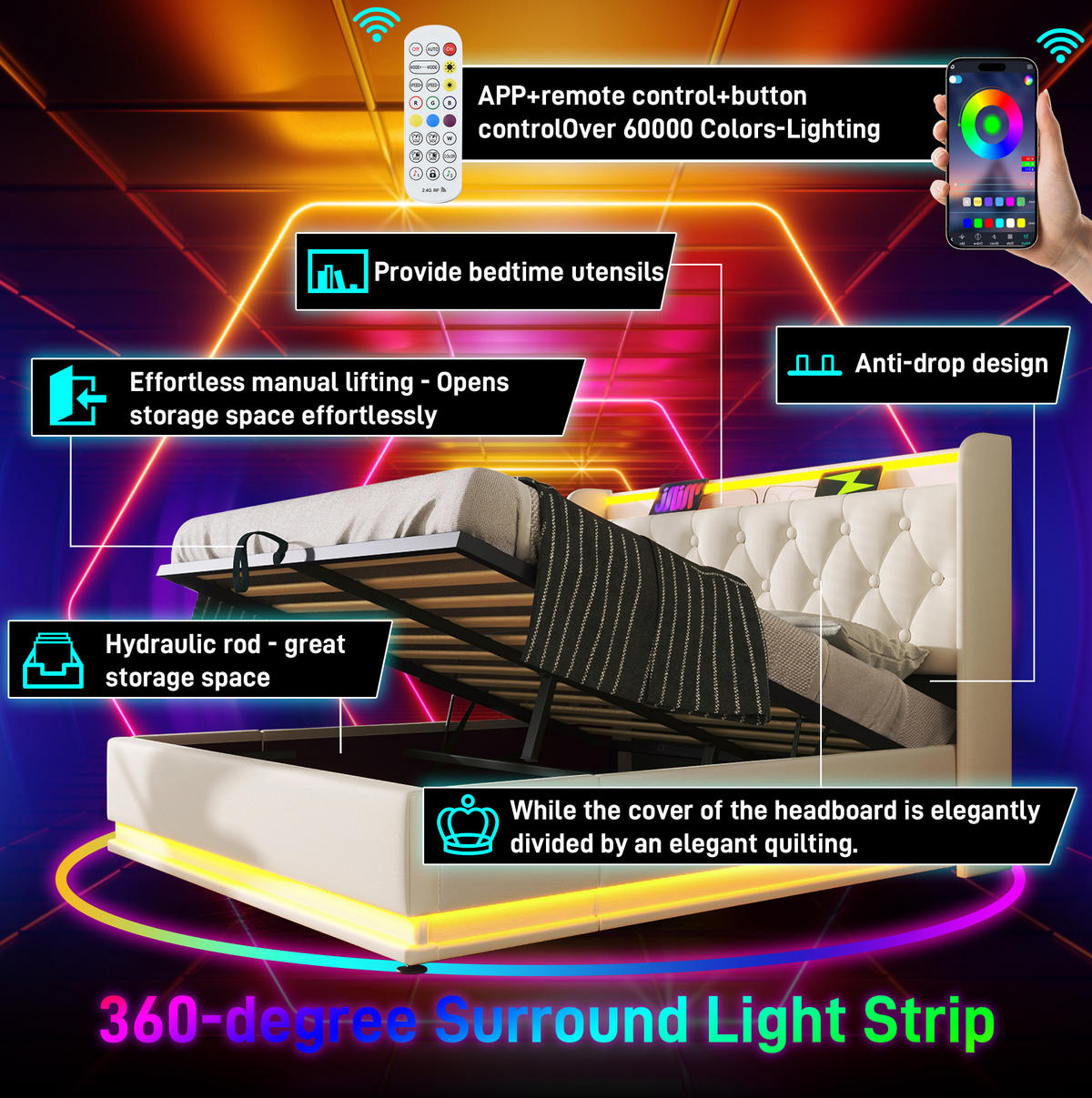 POLSTERBETT 140/200 cm weiß aus PU mit LED-Beleuchtung - Weiß, Kunststoff (140/200cm) - OKMYHOME