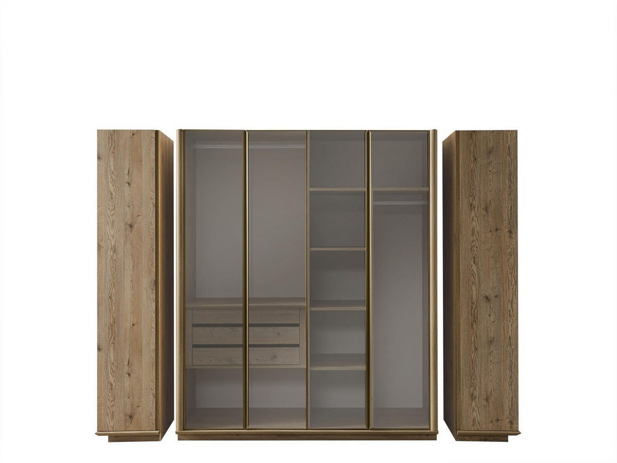 BETTANLAGE Anka Typ-1 Bett mit Kopfteil, 2 Nachttische, Kleiderschrank und Kommode - Eichefarben, Holzwerkstoff (160/200cm)