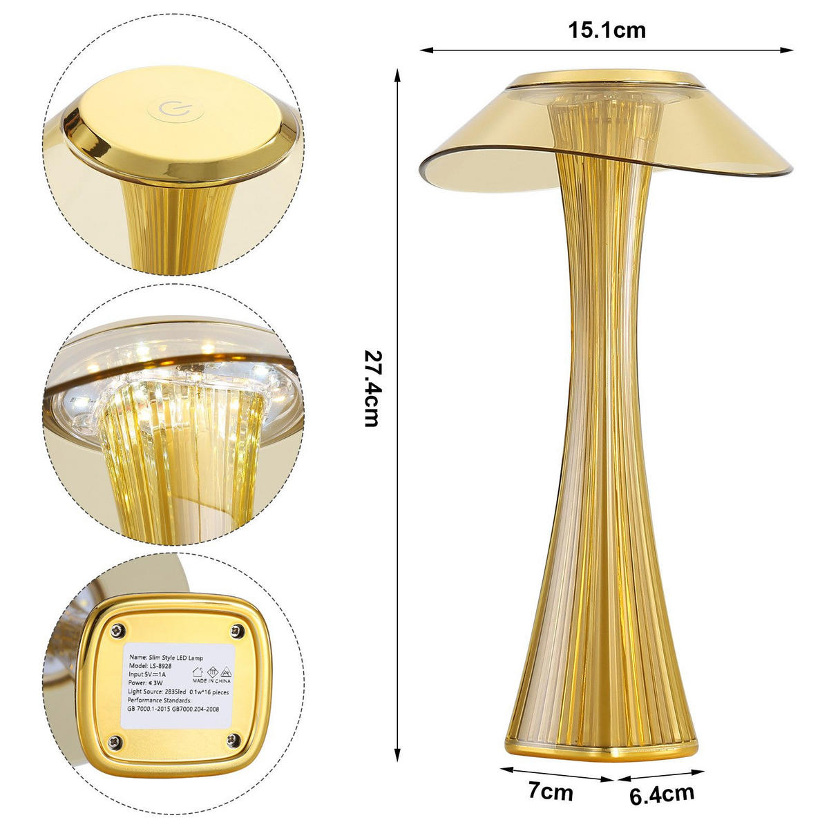 TISCHLEUCHTE SYTH 15.1/27.4/15.1 cm - Goldfarben, Kunststoff (15.1/15.1/27.4cm) - ZMH