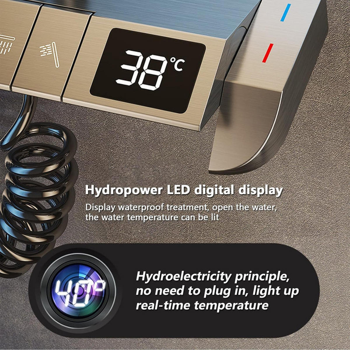 THERMOSTATISCHES Duschsystem 3 Funktionen mit Digitalanzeige Grau – Regendusche, Handbrause & Bidet, Piano-Tasten Bedienung, Badezimmer Armatur - Grau, Metall (18.5/120/27.5cm) - Kaket