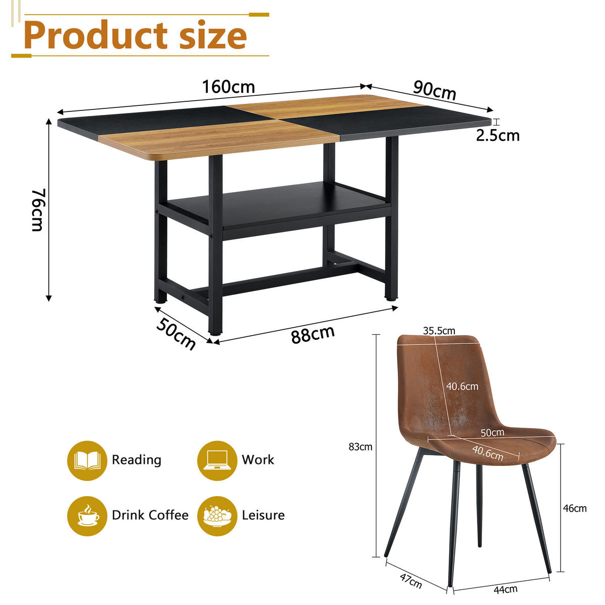 ESSGRUPPE DE-39360 5-teilig, mit Ablagefach und 4 Stühlen Braun - Braun, Holzwerkstoff (160/76/90cm) - ComfortXL