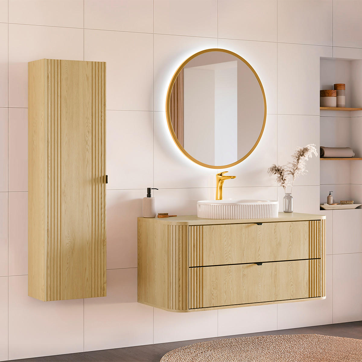 BADMÖBEL 120.4cm Mila 2er-Set Helle Eiche - Braun, Holzwerkstoff (120.4/54/46cm) - Petits-meubles