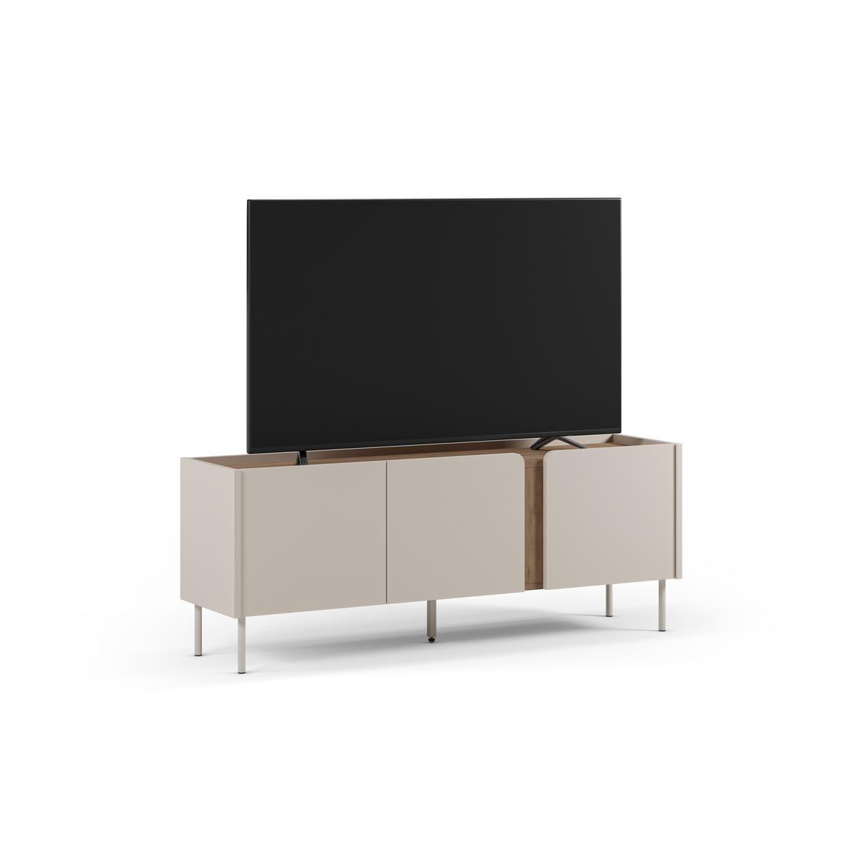 TV-MÖBEL mit 3 Türen aus Holz und Metall L140cm - BOXY - Beige - Beige, Holz (140/53/35cm) - Drawer